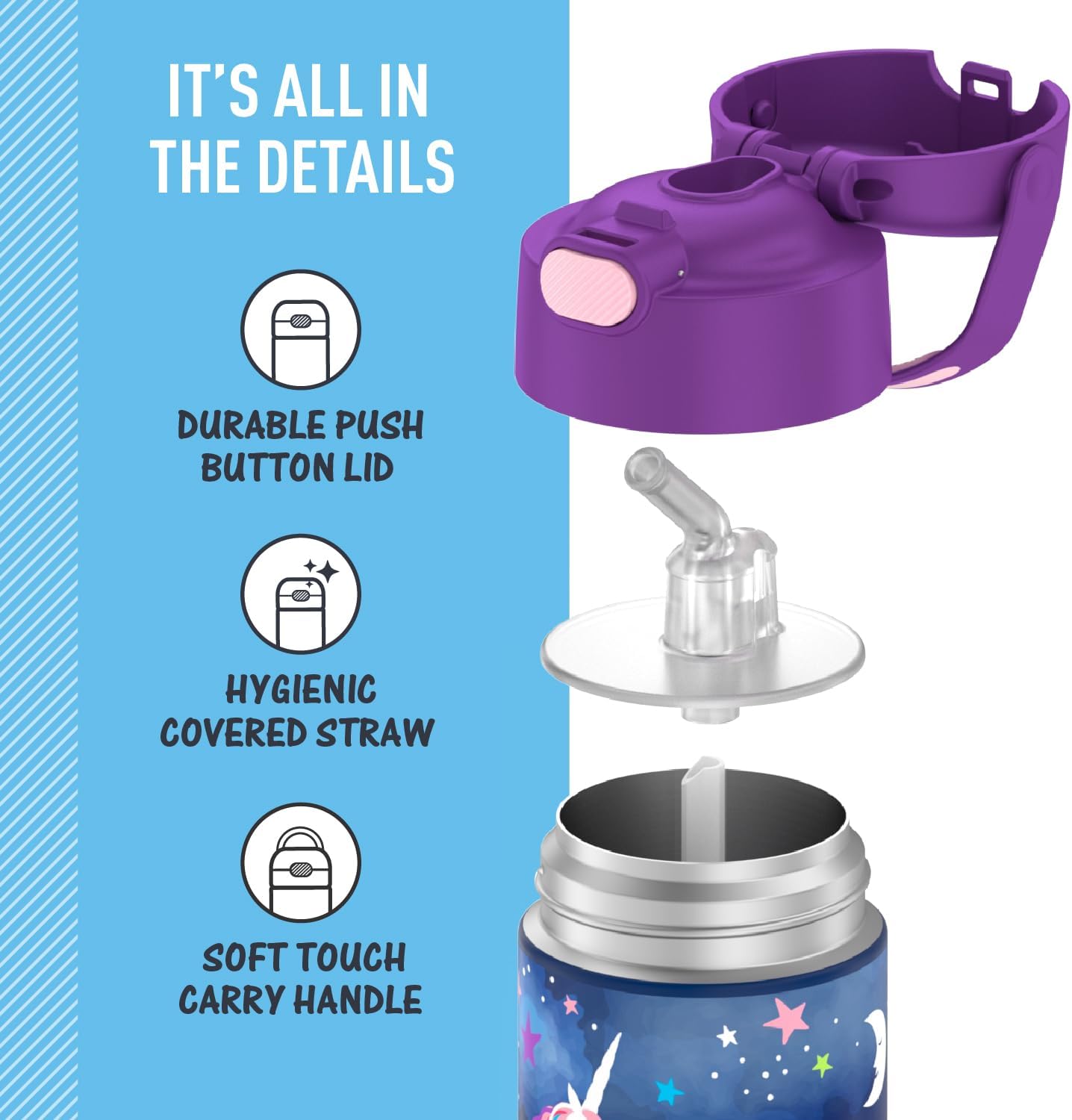THERMOS FUNTAINER Water Bottle with Straw, 12oz, Space Unicorn