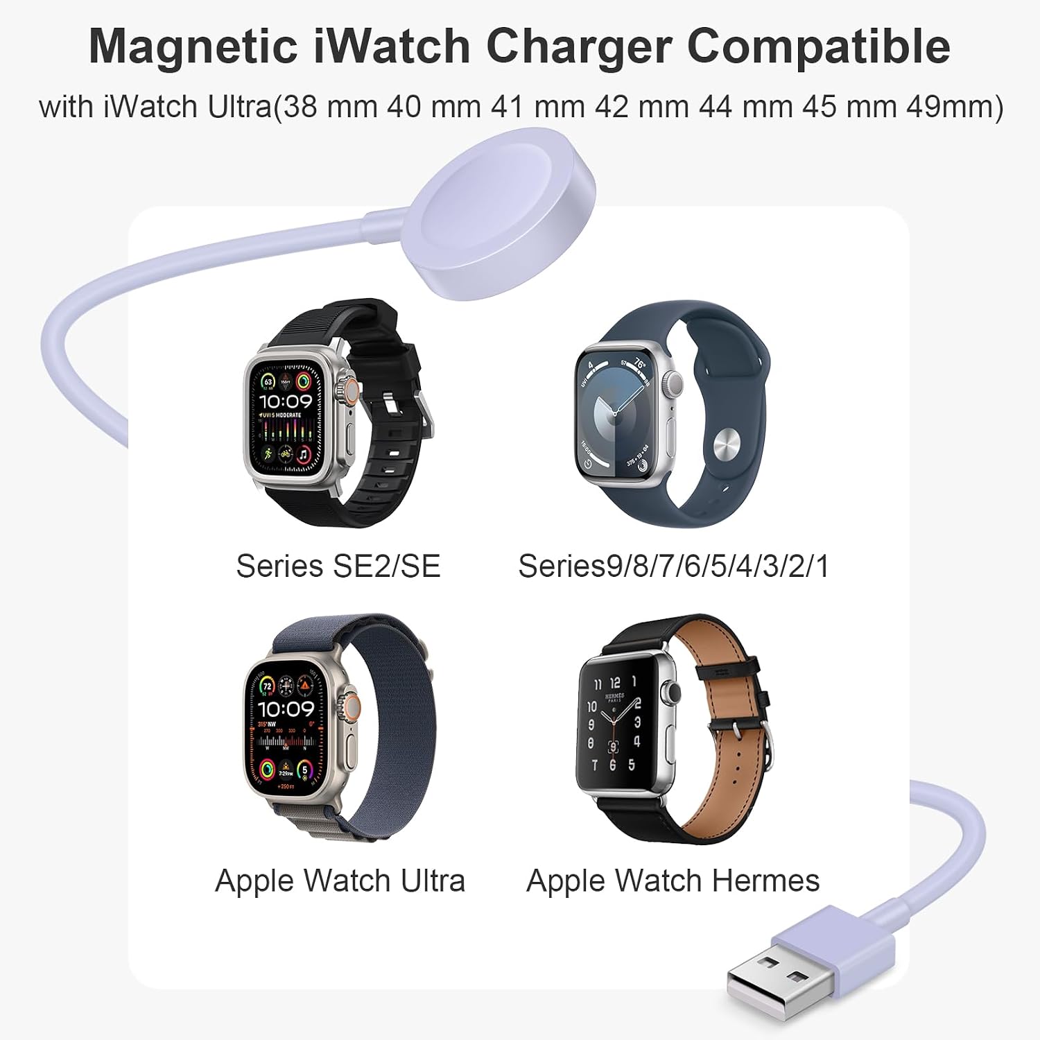 Fast Charger for Apple Watch Charger, 3.3FT USB A iWatch Charger, Purple