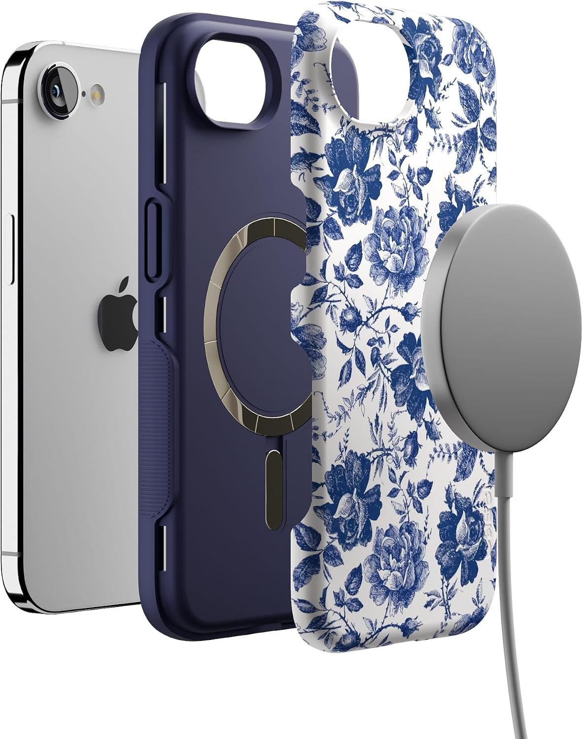 Casely iPhone 16e Case | Rose to Fame | Blue & White Floral | Bold Protective Design | Compatible with MagSafe