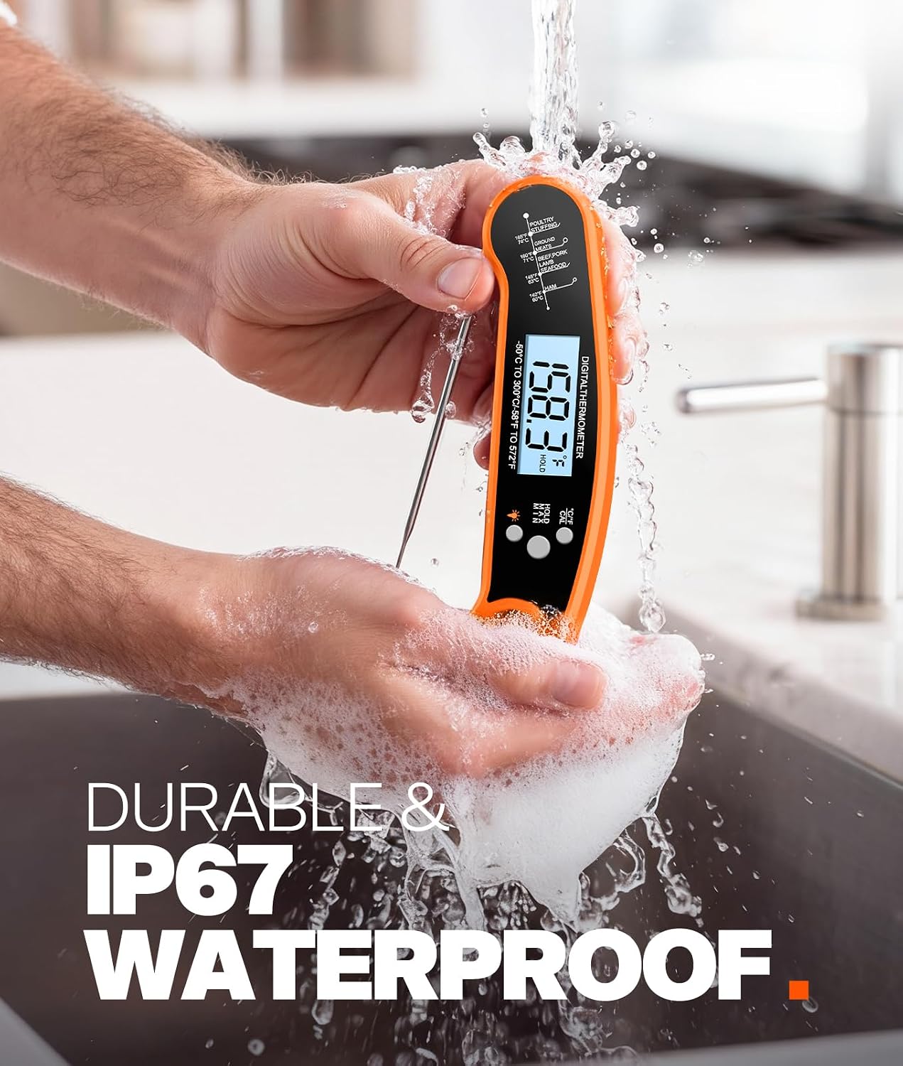 Instant Read Meat Thermometer Digital, Food Thermometer for Cooking, Orange