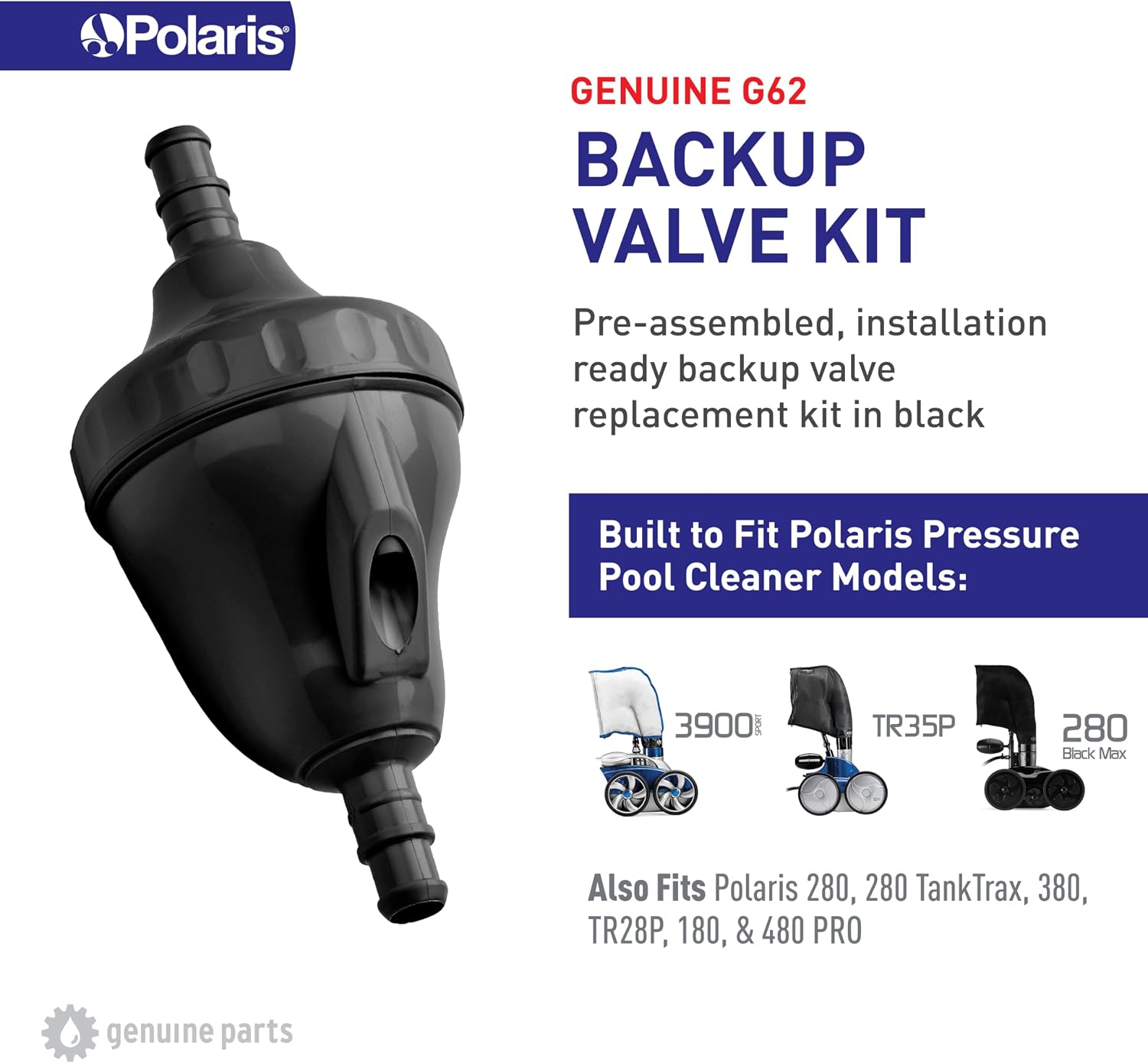 Polaris Genuine Parts G62 Backup Valve Replacement Kit, Compatible With Polaris 3900 Sport, 280 Black Max, TR35P, and 480 Pro Black Max