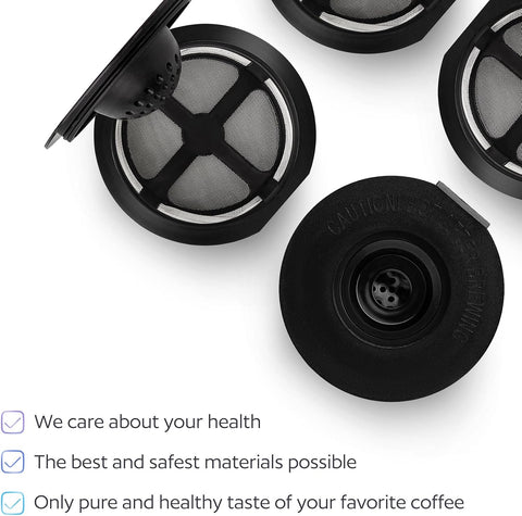 4 Black Reusable K Cups for Keurig Coffee Makers - Compatible with K-Express, K-Elite, K-Select, K-Classic, K-Mini, K-Compact (Pack of 2)