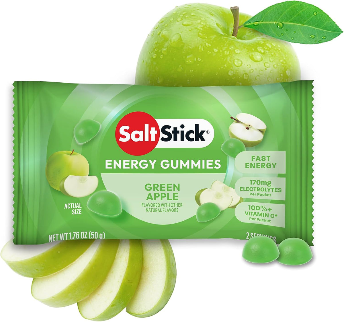 SaltStick Energy Chews Green Apple Energy Gummies 10 Bags/ 20 Servings