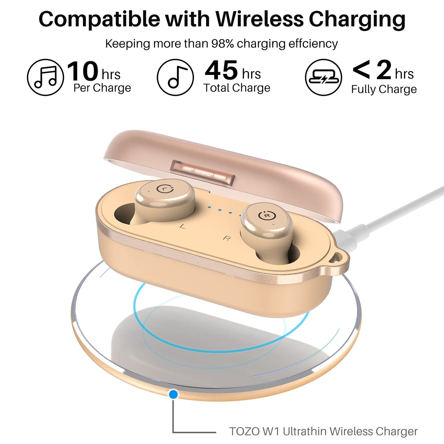 TOZO T10 Bluetooth 5.3 Wireless Earbuds with Wireless Charging Case IPX8 Waterproof Stereo Headphones in Ear Built in Mic Headset Premium Sound with Deep Bass for Sport Khaki