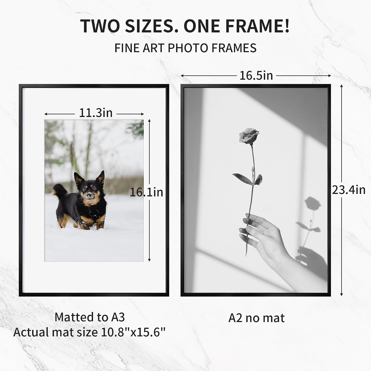 Fun Memories A2 Picture Frame Black, High End Metal 16.5 x 23.5 Poster Frames for Wall, A2 Photo Frame with Mat A3, Tempered Glass, 1 Pack