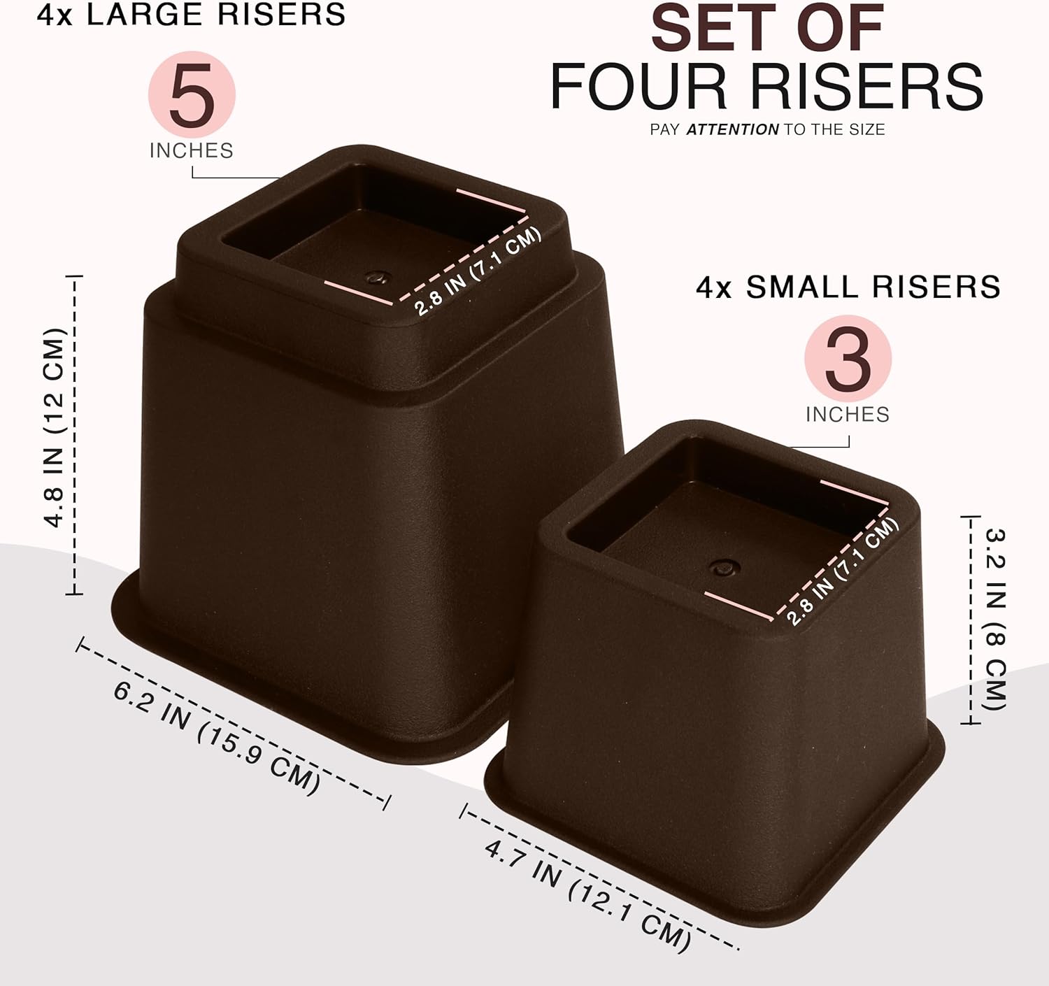 Utopia Bedding Adjustable Bed Risers 3 & 5 Inch, Brown, 4-Pack