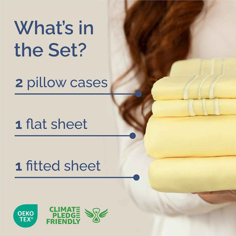 Full Size 4 Piece Sheet Set - Comfy Breathable & Cooling Sheets - Yellow