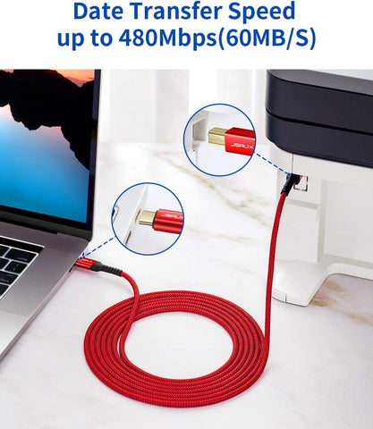 JSAUX USB B to USB C Cable 10ft, Printer Cable USB C for MIDI Keyboard