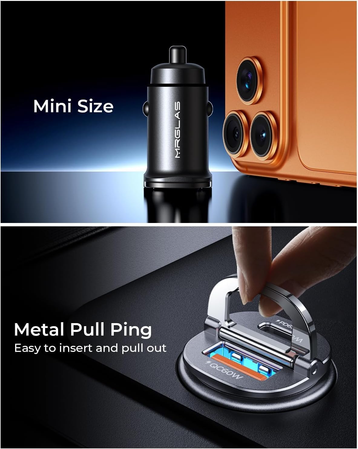 MRGLAS [2-Pack] 125W USB C Car Charger, USB C Car Adapter Fast Charging