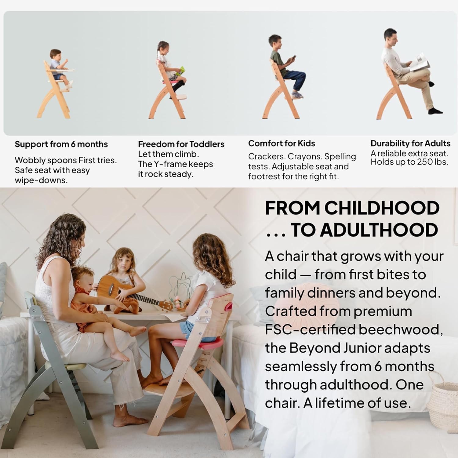 Abiie Beyond Junior Convertible Wooden High Chair with Removable Tray