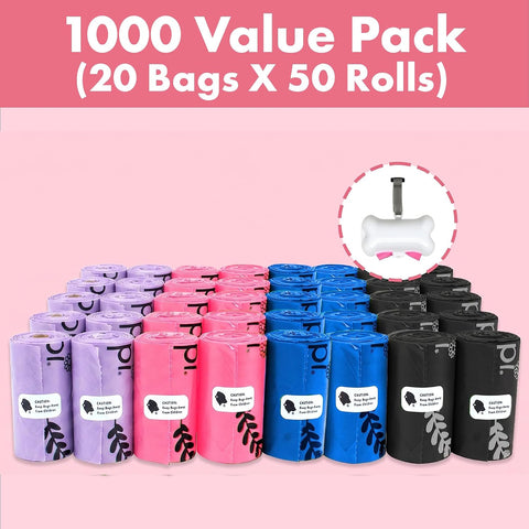 GORILLA SUPPLY 1000 multicolor poop bags for dogs with Dispenser and Leash Tie, 9" x 13", Mixed