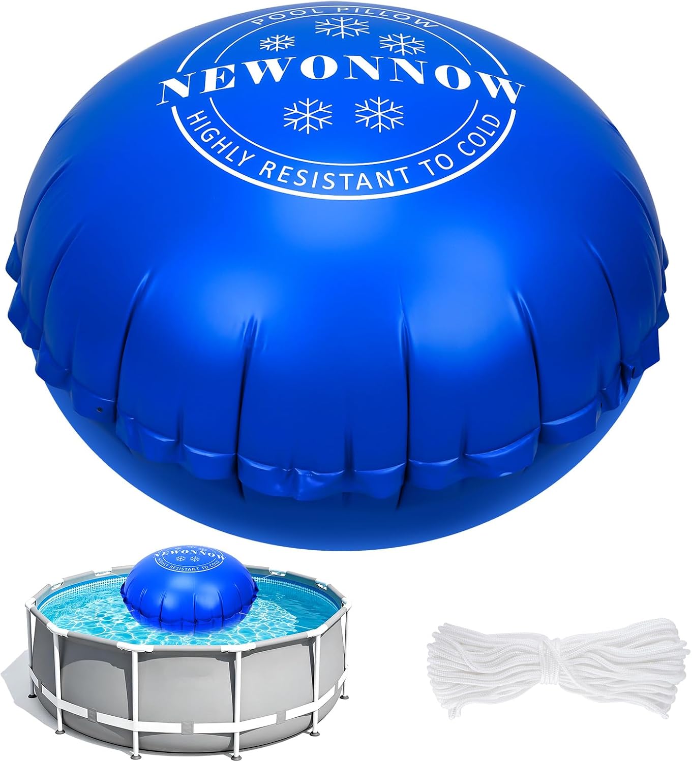 7 x 7 Ft Pool Pillow for Above Ground Pools | 0.6mm PVC, Cold-Resistant, Includes 66 Ft Rope, Winter Pool Cover Pillow, No Leak
