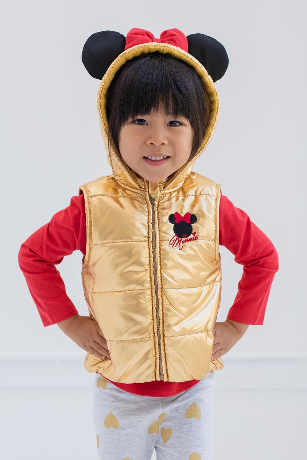 Disney Minnie Mouse Zip Up Vest Puffer T-Shirt and Leggings 3 Piece Outfit Set Infant to Big Kid