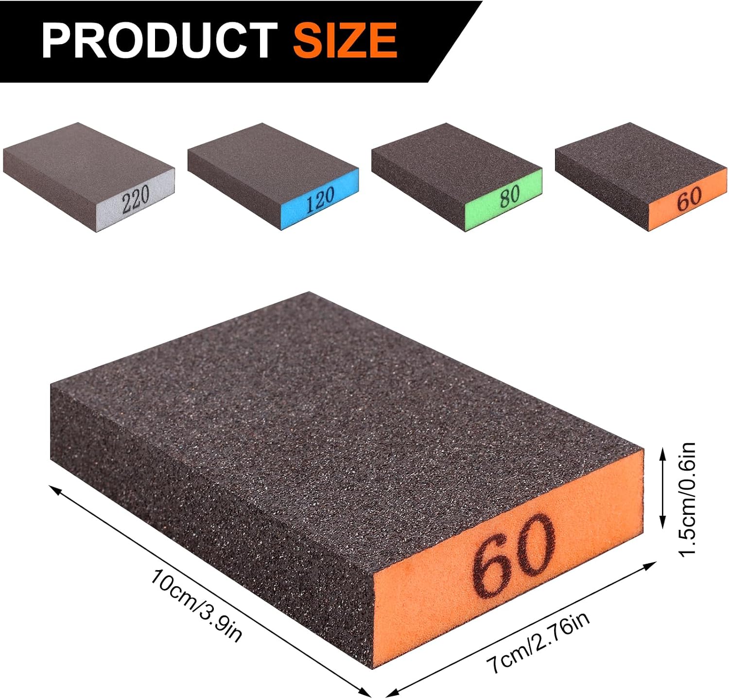 Romeda 8-Pack Sandpaper Block, Four Grits Per Pack 60/80/120/220, Washable and Reusable Handmade Sanding Sponge, Drywall Sandpaper Blocks for Wooden Drywall Sheetrock and Metal Glazing
