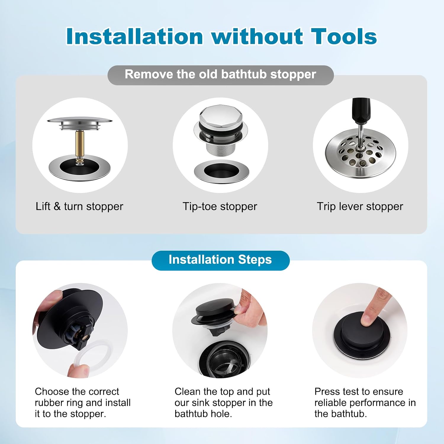 Hibbent 3 in 1 Metal Bathtub Drain Stopper, Universal Pop Up Tub Stopper