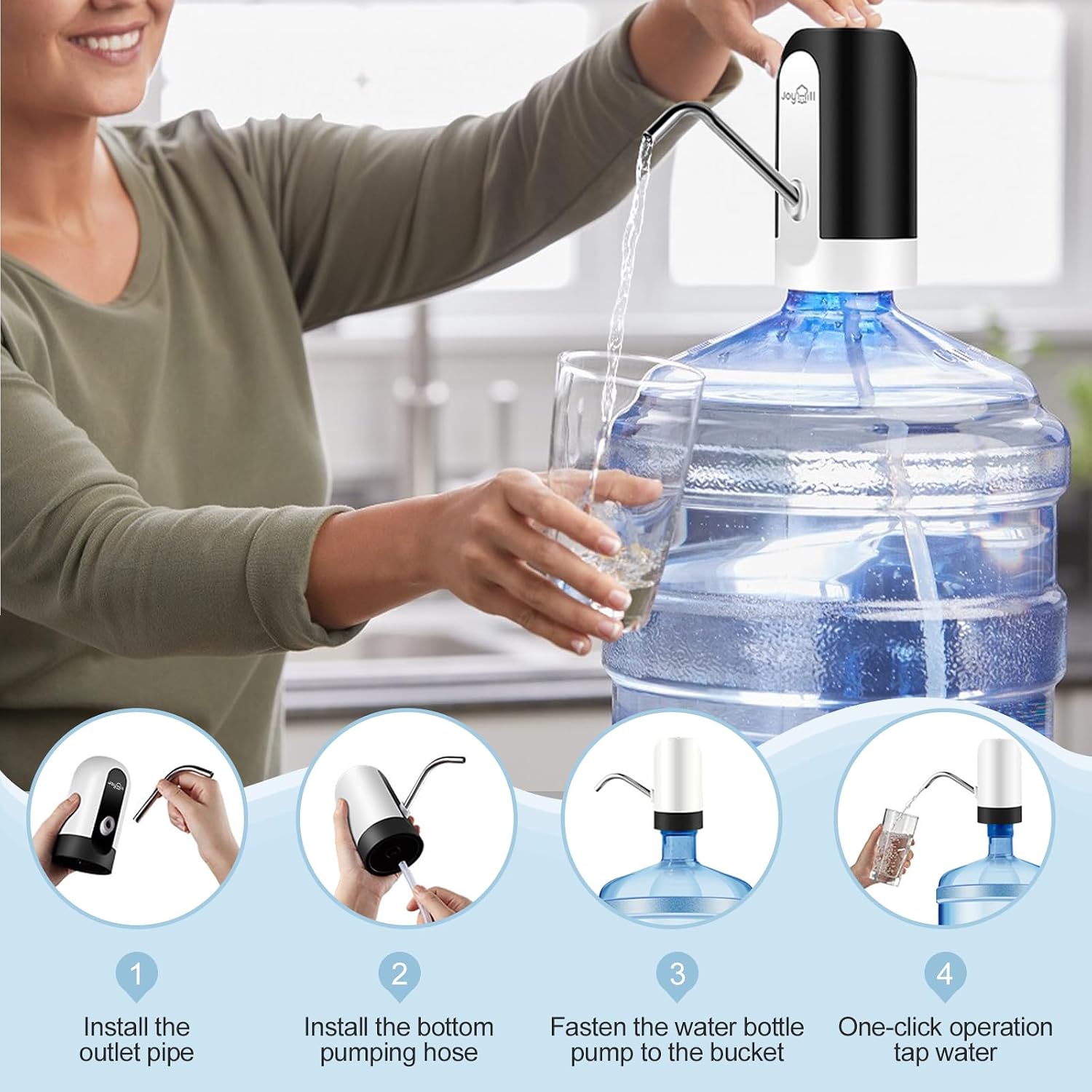 JOYHILL 5 Gallon Water Bottle Dispenser Pump, Electric Pump for Water Jugs