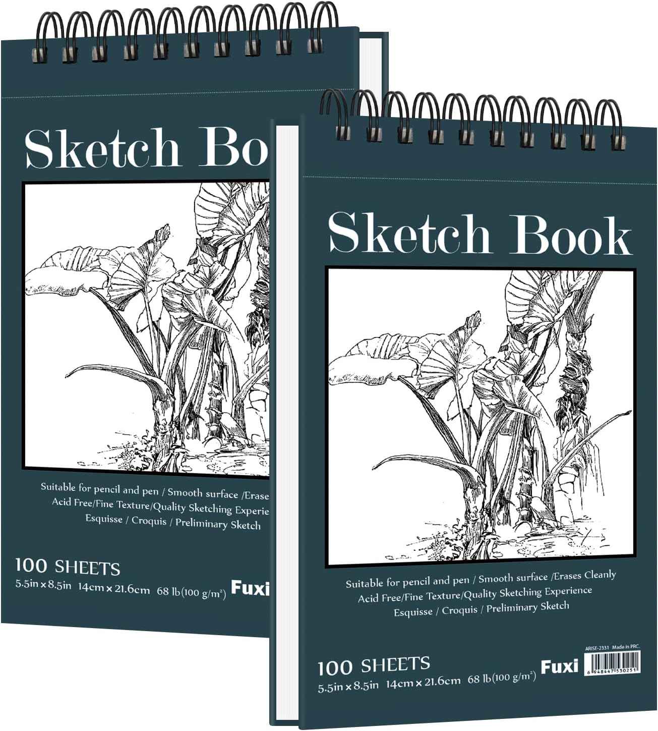 Fuxi Small Sketch Book, Spiral-Bound Sketchbook 5.5 x 8.5 2-Pack 200 Sheets