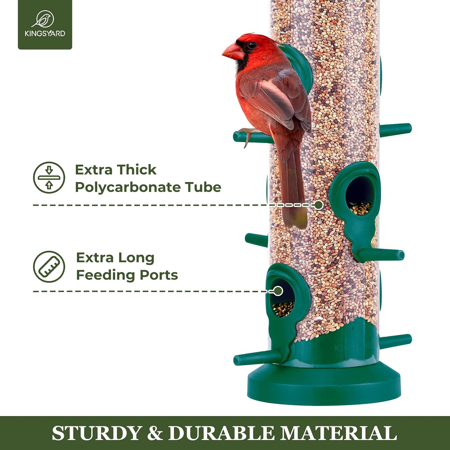 Kingsyard 2 Pack Tube Bird Feeders for Outdoors Hanging, Premium Hard Plastic Bird Feeder with 6 Feeding Ports, Weatherproof & Steel Hanger, Attracting for Wild Birds (Green)