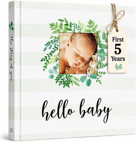 Keepsake Baby Memory Book for First 5 Years Boys or Girls, Timeless Baby Milestone Book, Gender Neutral Baby Scrapbook Journal, First Year Record Book Photo Album, Gifts for Baby Shower & New Parents