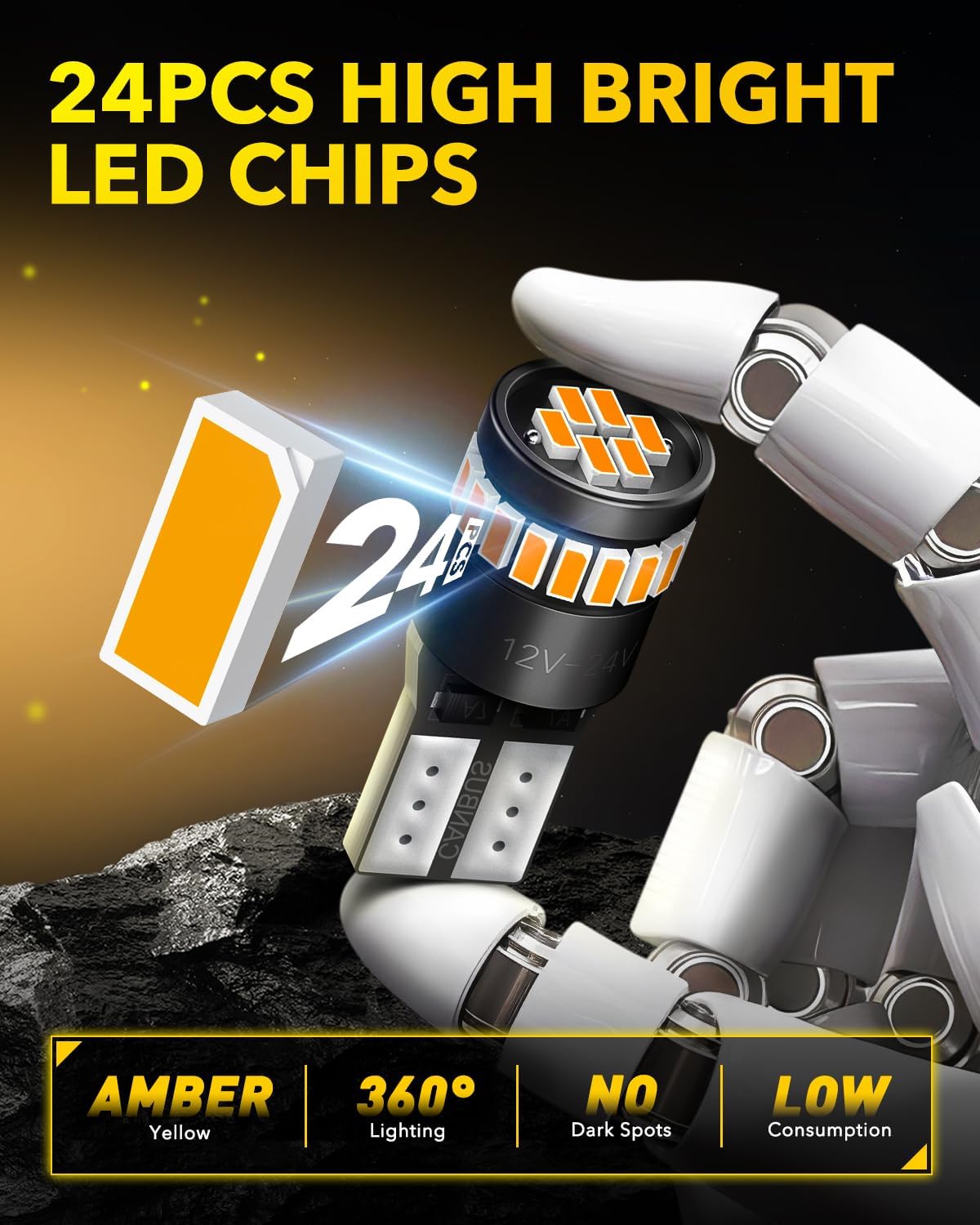 AUXITO 194 LED Bulb Amber Yellow Canbus Error Free, 168 175 2825 W5W T10 LED Replacement Light Kit for Car Interior Map Dome Trunk Exterior Marker License Plate Parking Lights, Pack of 2