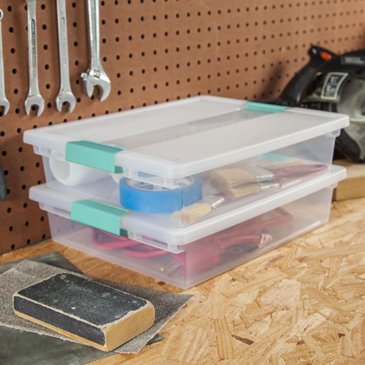 Sterilite Clip Box, Stackable Clear Plastic Bins- Large, 12-Pack