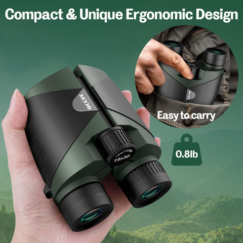 15x30 Compact Binoculars for Adults and Kids - Occer Large View High Powered Binoculars for Bird Watching - Lightweight Easy Focus Binoculars with Low Light Vision for Outdoor Hunting Travel