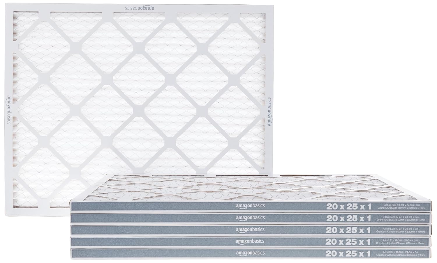 Amazon Basics 20x25x1 Air Filter 6-Pack, MERV 8 AC Furnace Filters, Removes Dust, Electrostatic, Allergen Control (Actual Size: 19.75" x 24.75" x 0.75")