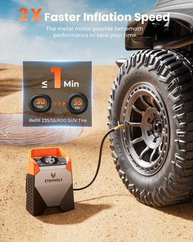 ETENWOLF Zephyr S5 Heavy-Duty Tire Inflator Portable Air Compressor