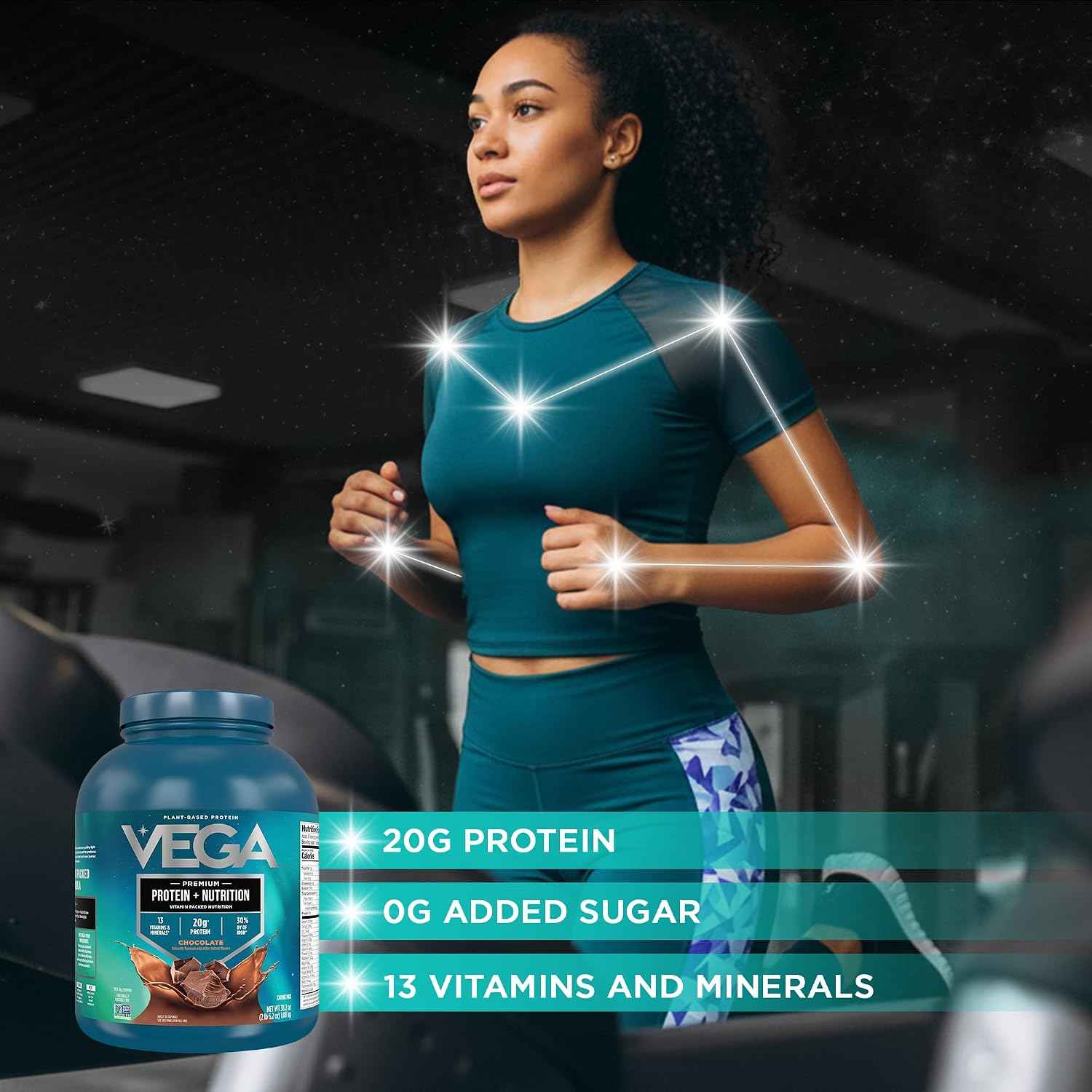 Vega Protein + Nutrition – 20g Plant Based Vegan Protein Powder, Chocolate for a Dairy-Free Protein Shake – XL Tub, 2.4lbs (30 Servings)