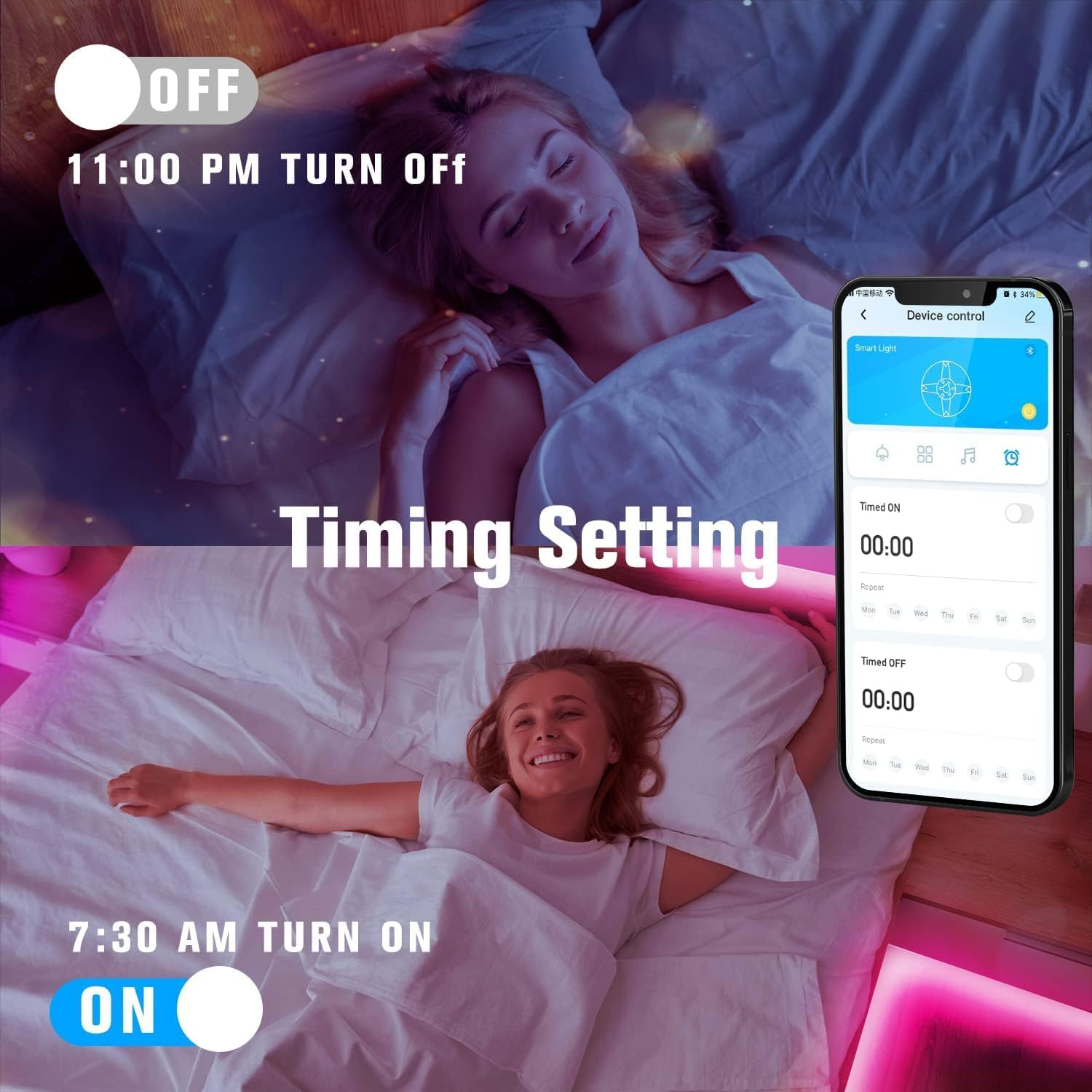 DAYBETTER LED Strip Lights 200ft 2 * 100ft RGB Music Sync Smart App Control