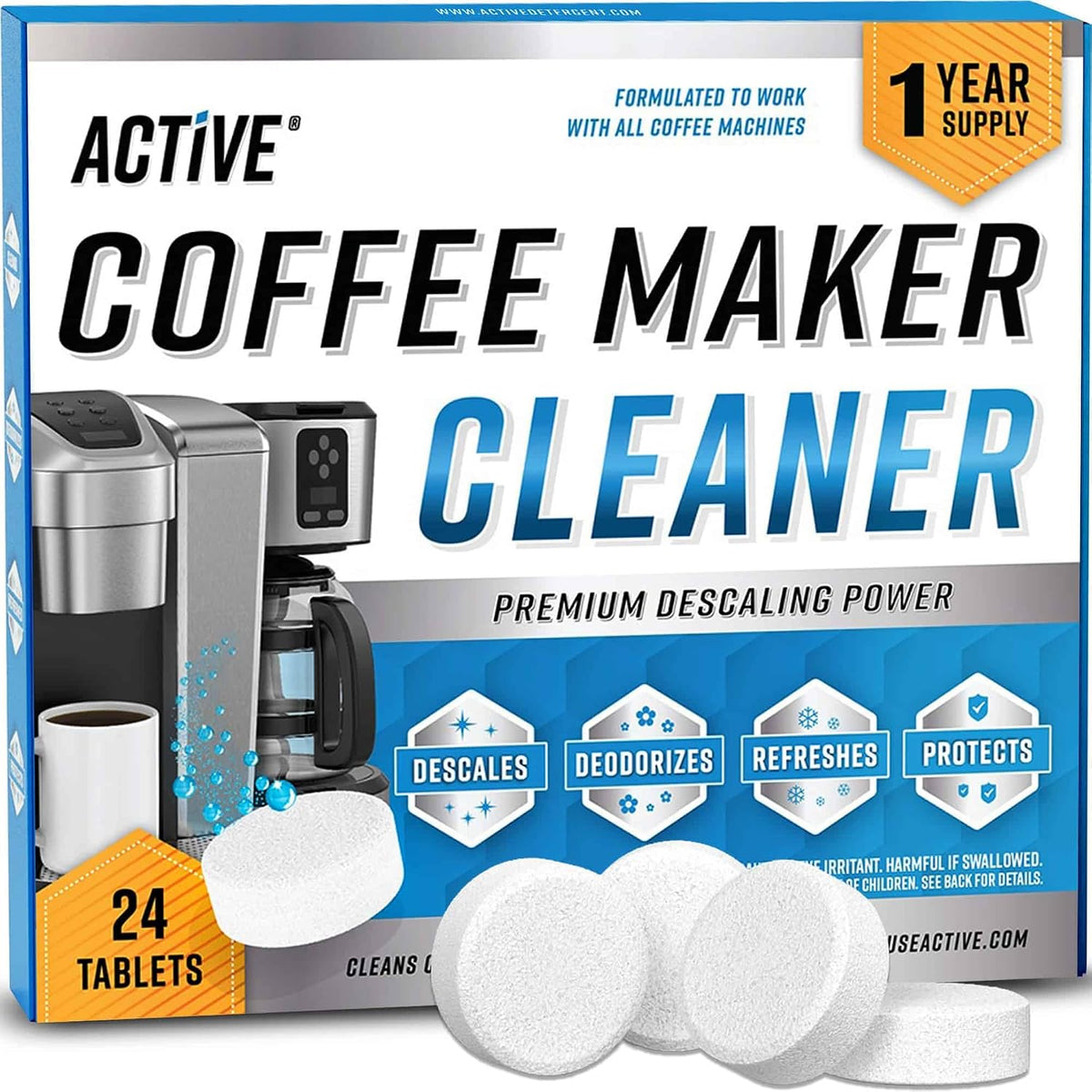 Coffee Machine Cleaner Descaler Tablets - 24 Count, Compatible With Nespresso, Keurig, Ninja, Delonghi, Miele, Coffee Maker Pot Descaling & Cleaning Tabs, Descale Drip Coffe And Espresso Machines