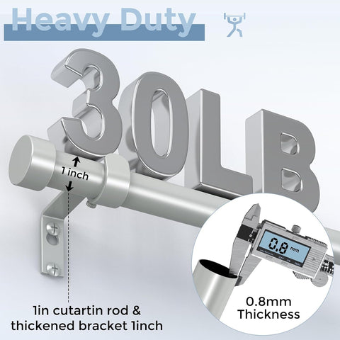 VOIIY 2 Pack Curtain Rods for Windows 18 to 42 Inch(1.5-3.5 Feet),Silver 1'' Diameter Drapery Rods with End Cap Style Design,Modern Adjustable Heavy Duty Curtain Rod,Size:18''-42''