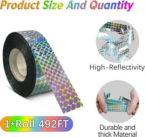 Benasan [492FT] Effective Birds Scare Ribbon, Reflective Flash Reflectors to Keep Pigeons, Hawks, Woodpeckers, Geeses Away from Trees Plants Crops