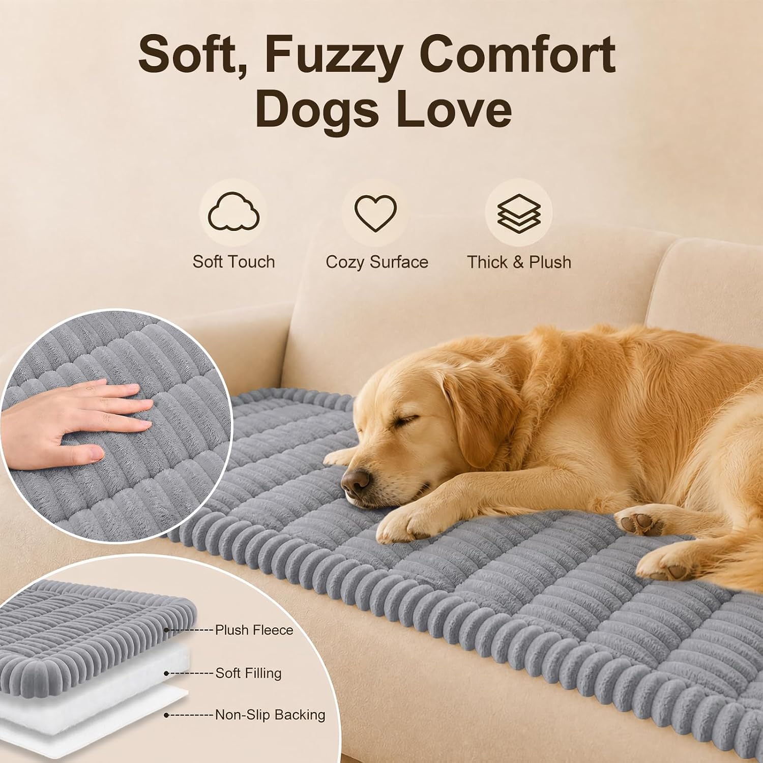 decorUhome Couch Cover for Dogs, Non Slip Fuzzy Thick Pet Sofa Protector