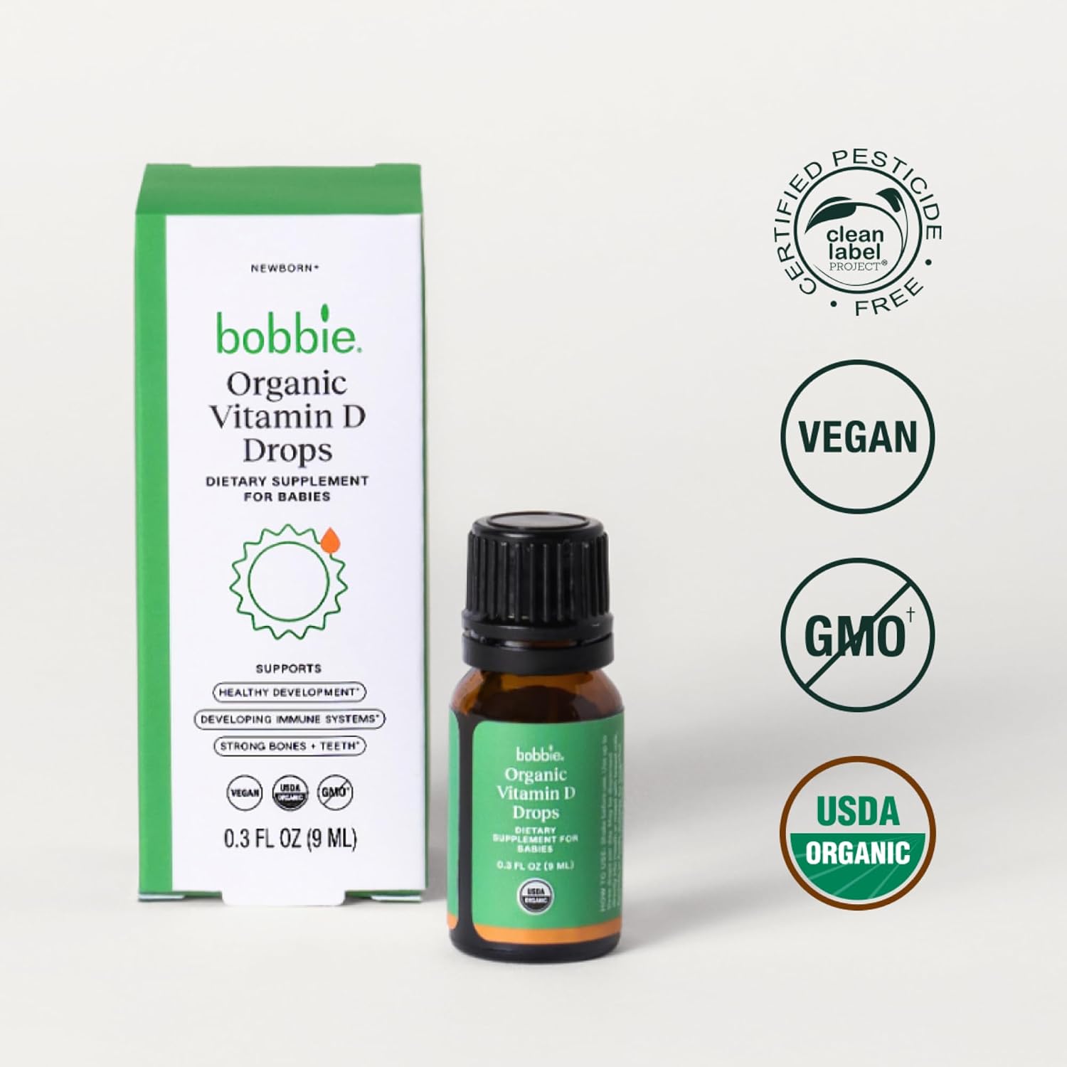 Bobbie Organic Baby Vitamin D Drops, Immune Health, 400 IU, 0.3 fl oz