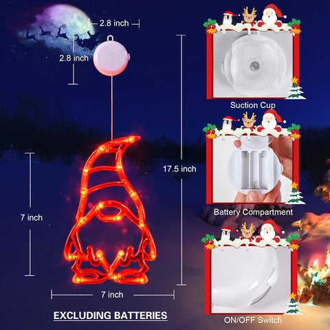 LOLStar 3 Pack Red White and Green GnomesChristmas Window Lights,Suction Cups 2025 Upgrade Timer Function and Slowly Fade Mode Battery Operated Indoor Decors Christmas Decorations