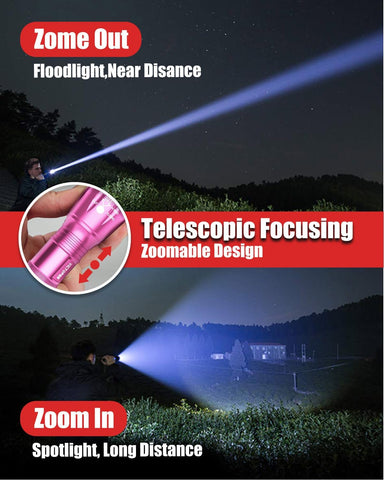 Victoper LED Flashlight 2 Pack Pink, Bright Tactical Torch High Lumens 5 Modes, Waterproof Zoomable Flash Light for Outdoor, Birthday Gifts for Men, Dorm Room Hiking Camping Essentials Gear for Guys