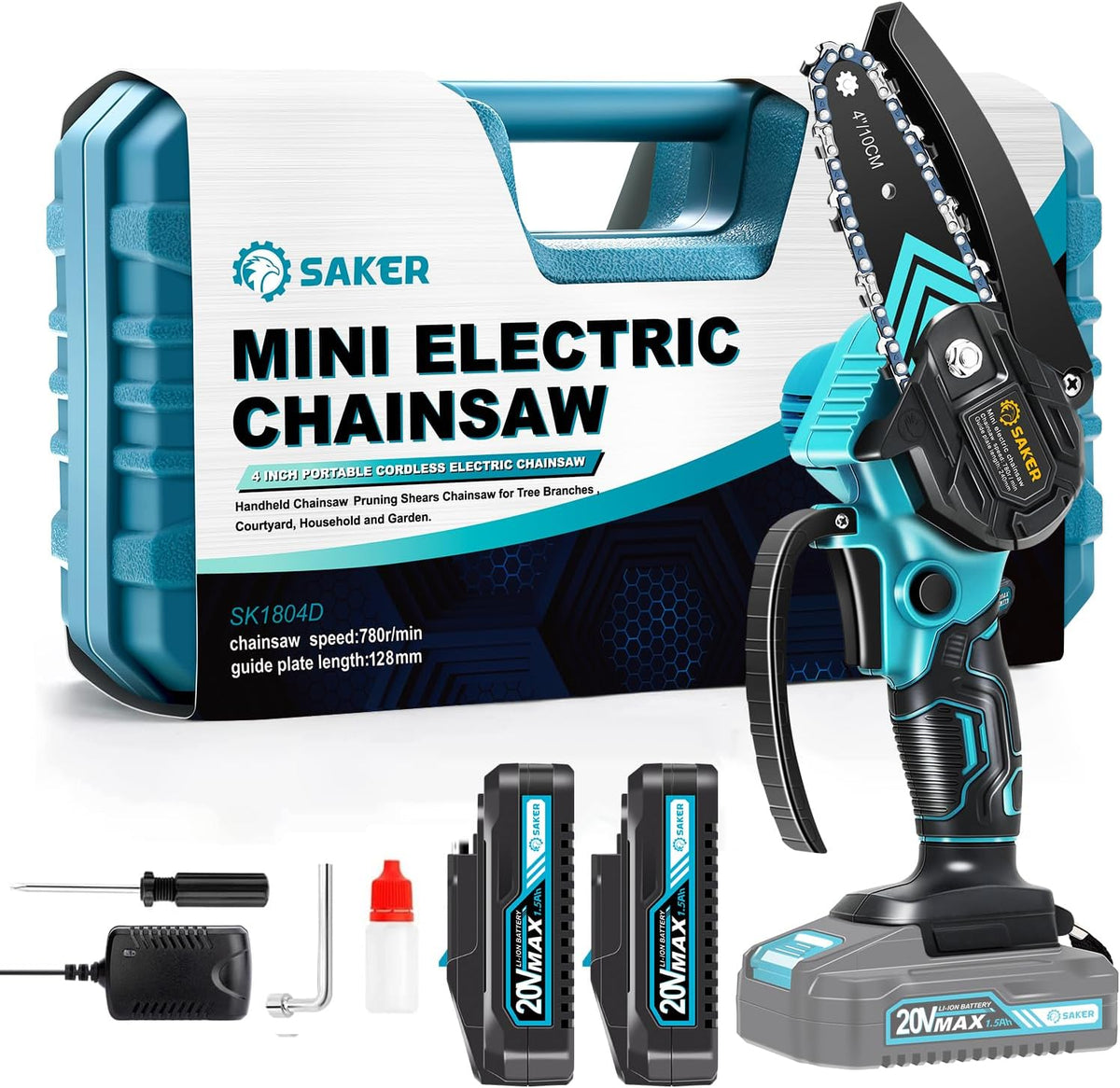 Saker Mini Chainsaw Cordless,Portable Electric Chainsaws with 2 Batteries