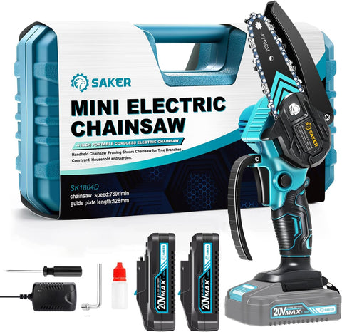 Saker Mini Chainsaw Cordless,Portable Electric Chainsaws with 2 Batteries