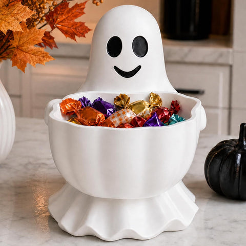 Halloween Decor Cute Ghost Candy Bowl Durable Resin Snack Holder