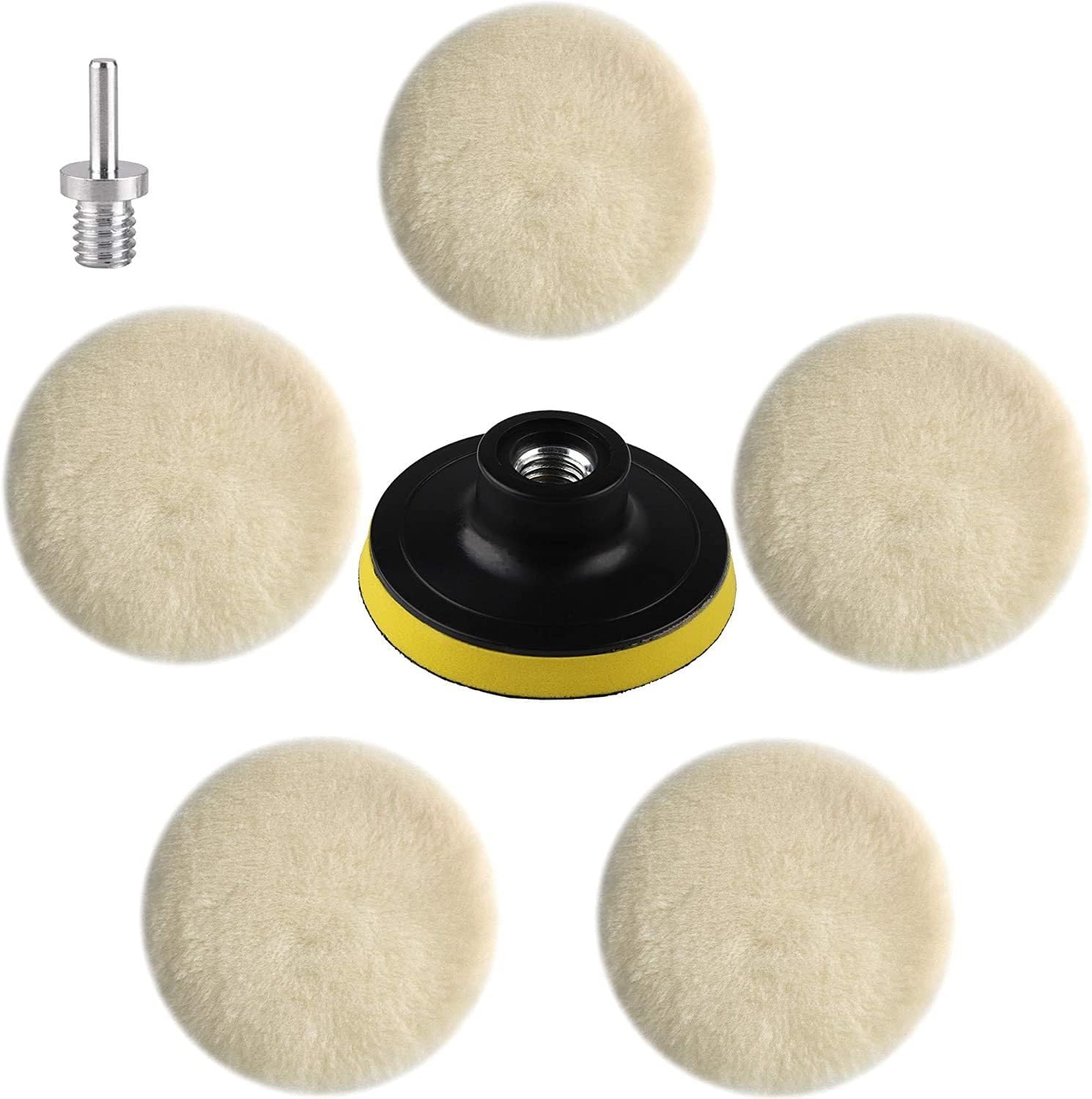 IPELY 6 Pcs 6 Inch Wool Polishing Buffing Pad Polishing Buffing Wheel for Drill Buffer Attachment with M14 Drill Adapter