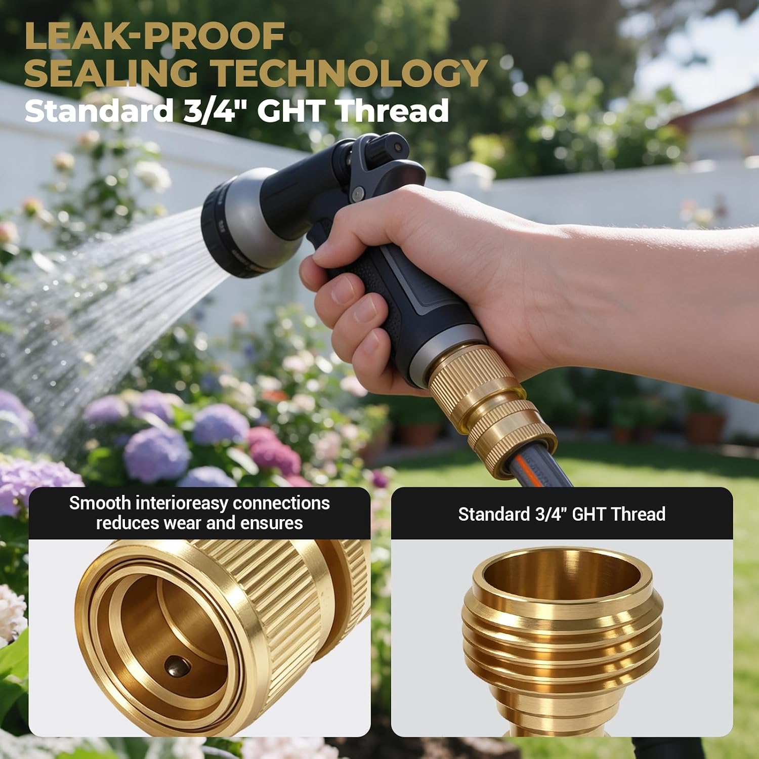 HQMPC Garden Hose Quick Connect Solid Brass Quick Connector Garden Hose Fitting Water Hose Connectors Garden Hose Disconnect 3/4 inch GHT (2Sets) (2Female+2Male)