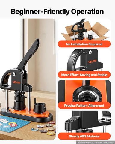 VEVOR Button Maker Machine, 25mm/1 inch Button Maker with 500pcs Button Parts, Ergonomic Arc Handle Punch Press Kit, Pin Maker with Panda Magic Book, for Children DIY Gifts and Christmas