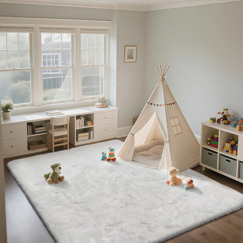 Shag Area Rugs for Bedroom Living Room,6X9 Ultra Soft White Fluffy Area Rugs for Dorm,Indoor Carpet Plush Rugs for Home Decor,White