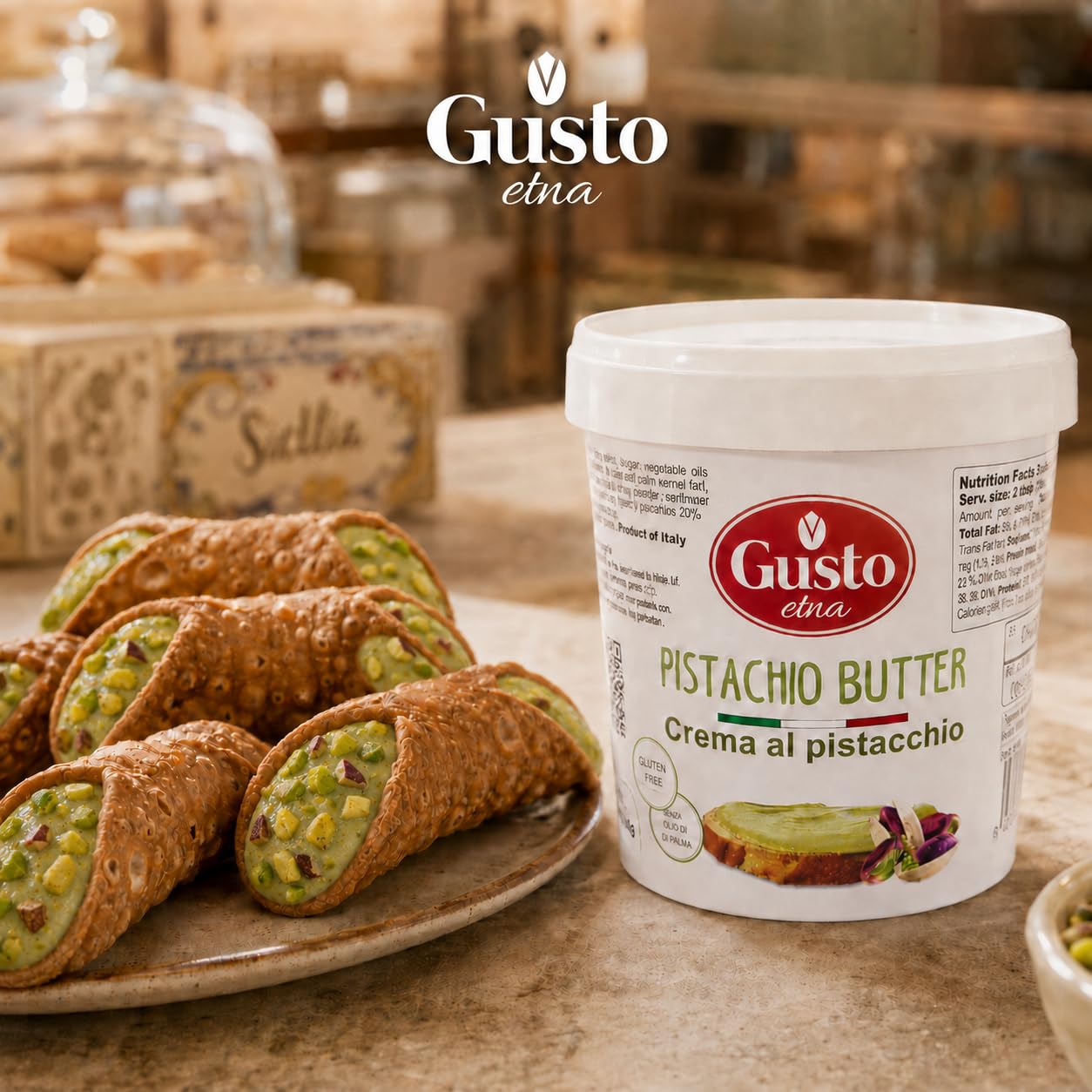 GUSTO ETNA Italian Pistachio Butter Spread Tub, 35% Pistachios, 3 kg