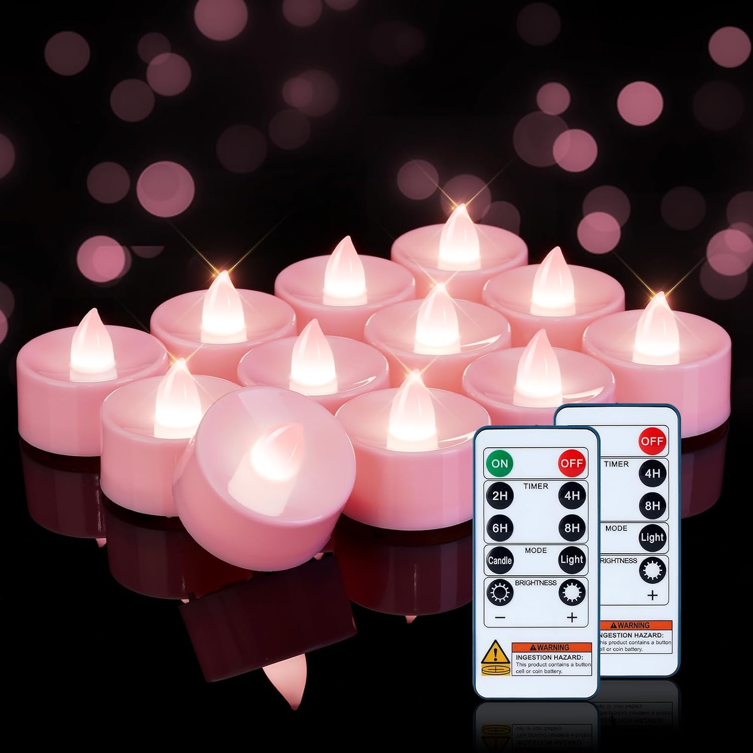 Homemory 24-Pack Pink Remote Flameless Battery Tea Light Candles, 400+ Hrs
