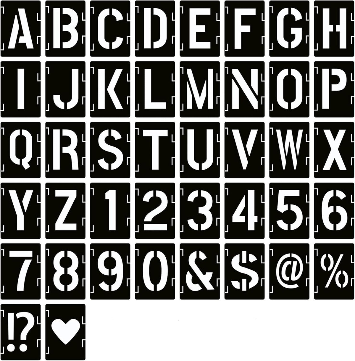 YEAJON 2 Inch Letter Stencils Symbol Numbers Craft Stencils, 42 Pcs Reusable Alphabet Templates Interlocking Stencil Kit for Painting on Wood, Wall, Fabric, Rock, Chalkboard, Sign, DIY Art Projects