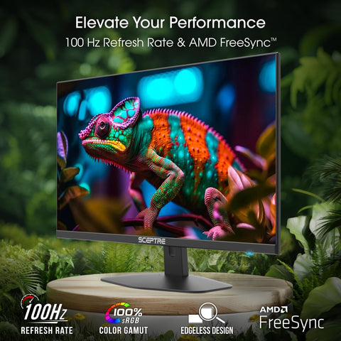 Sceptre 27-inch Prime Gaming Monitor 100Hz 1ms DisplayPort HDMI x2 100% sRGB AMD FreeSync Build-in Speakers, Eye Care Frameless Machine Black 2025 (E275W-FW100T Series)