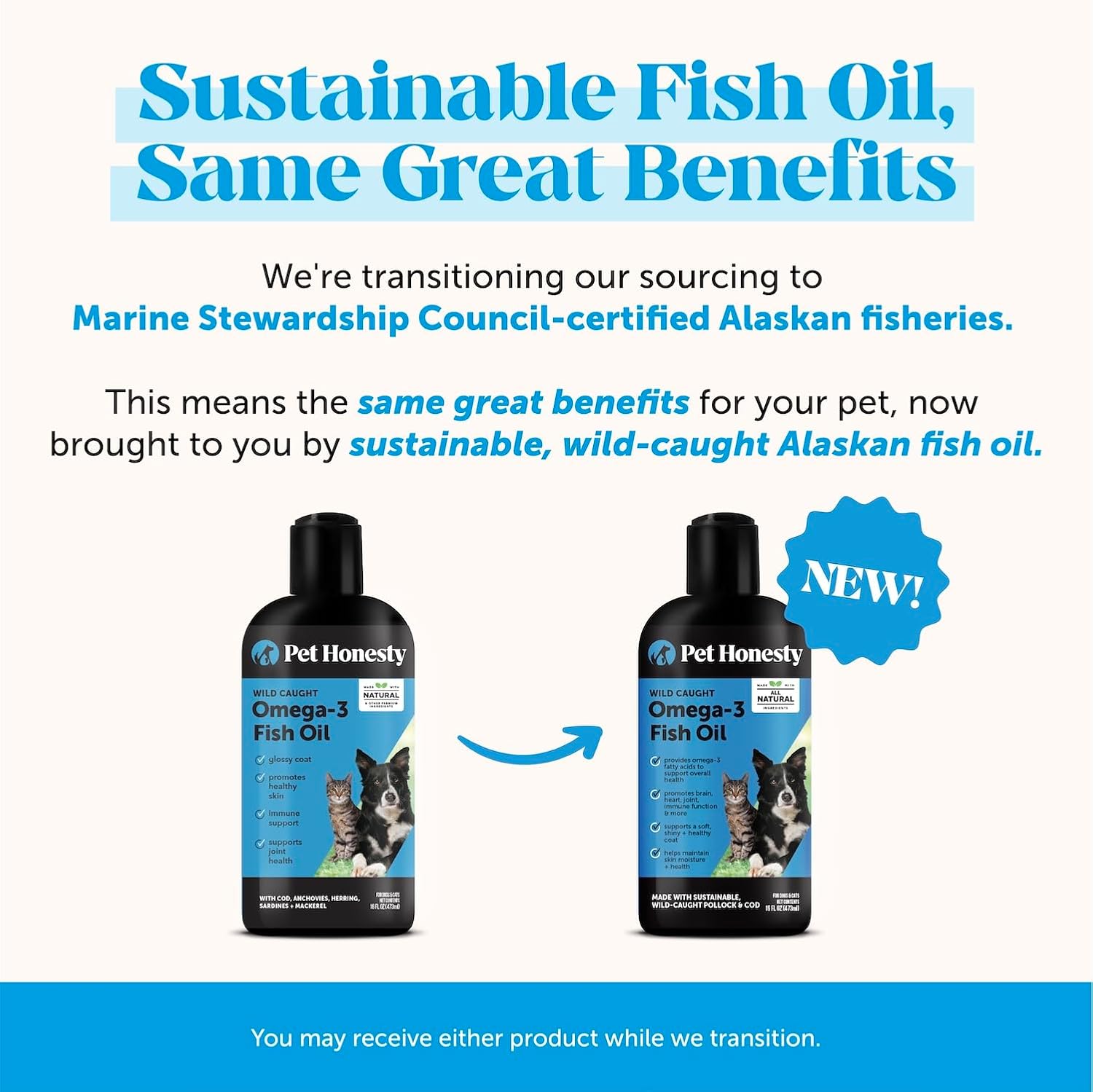 Omega 3 Fish Oil for Dogs and Cats - Liquid Fish Oil for Dogs Skin and Coat Supplement, Dog Omega 3 Fish Oil Supplement EPA + DHA, Wild Caught Pollock & Cod Oil for Dogs for Skin + Coat Health (32oz)