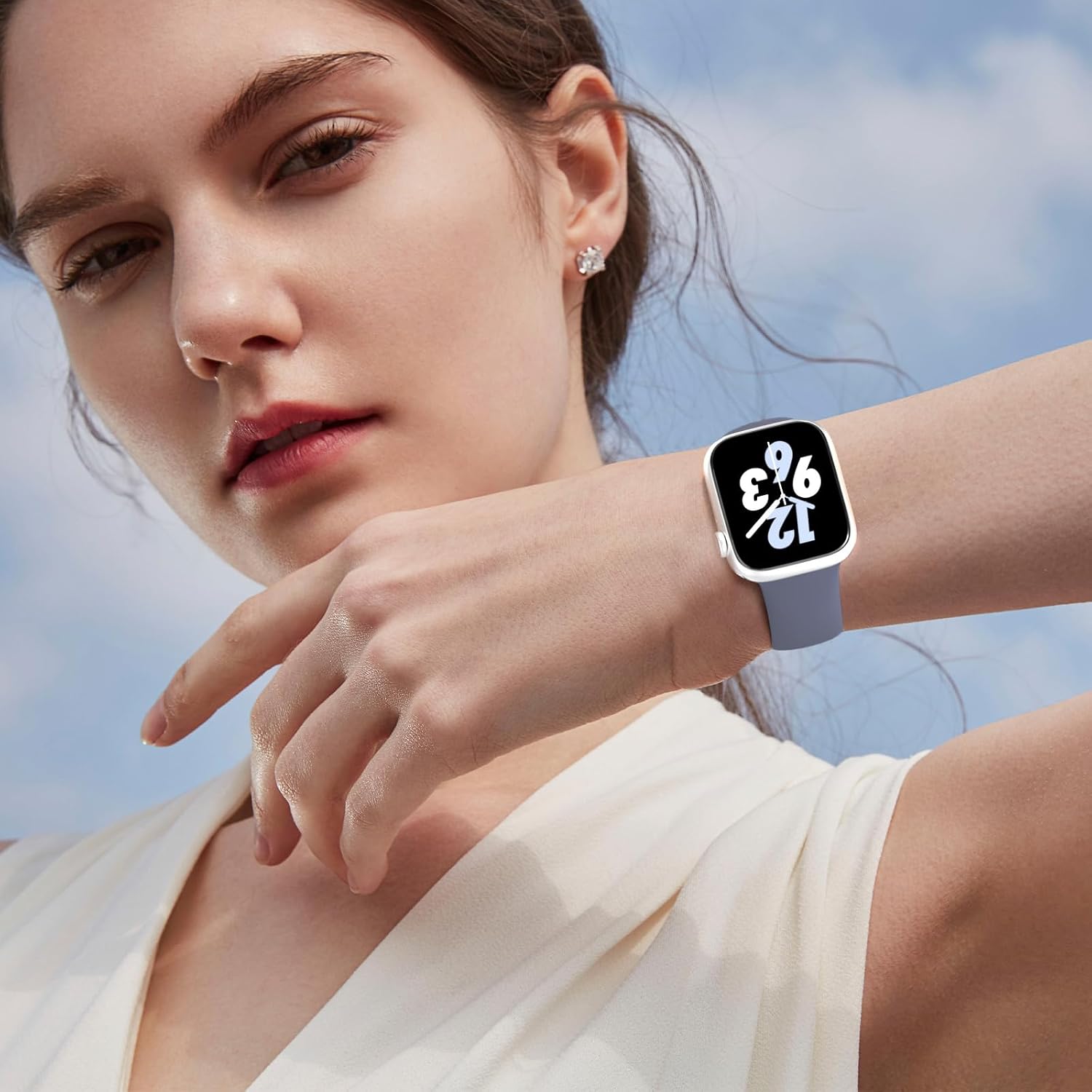 Sport Band Compatible with Apple Watch 38mm 40mm 41mm 42mm 44mm 45mm 46mm 49mm, Replacement Soft Silicone Strap Wristbands for iWatch Series 11/10/9/8/7/6/5/4/3/2/1 Ultra SE Women Men, Blue Gray